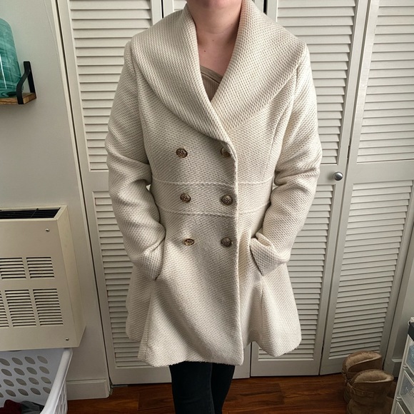 Jessica Simpson Woven Knit Wool Blend Peacoat